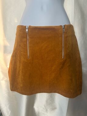 Forever 21- Orange-Rust Brown Suede Zip-Front Mini Skirt